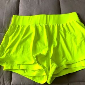 Fabletics XL neon yellow jogging shorts with shorts underneath